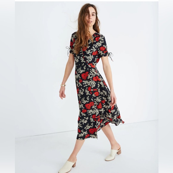 Madewell Peekaboo sleeve midi hillside Daises faux wrap floral flattering dress - Picture 5 of 11